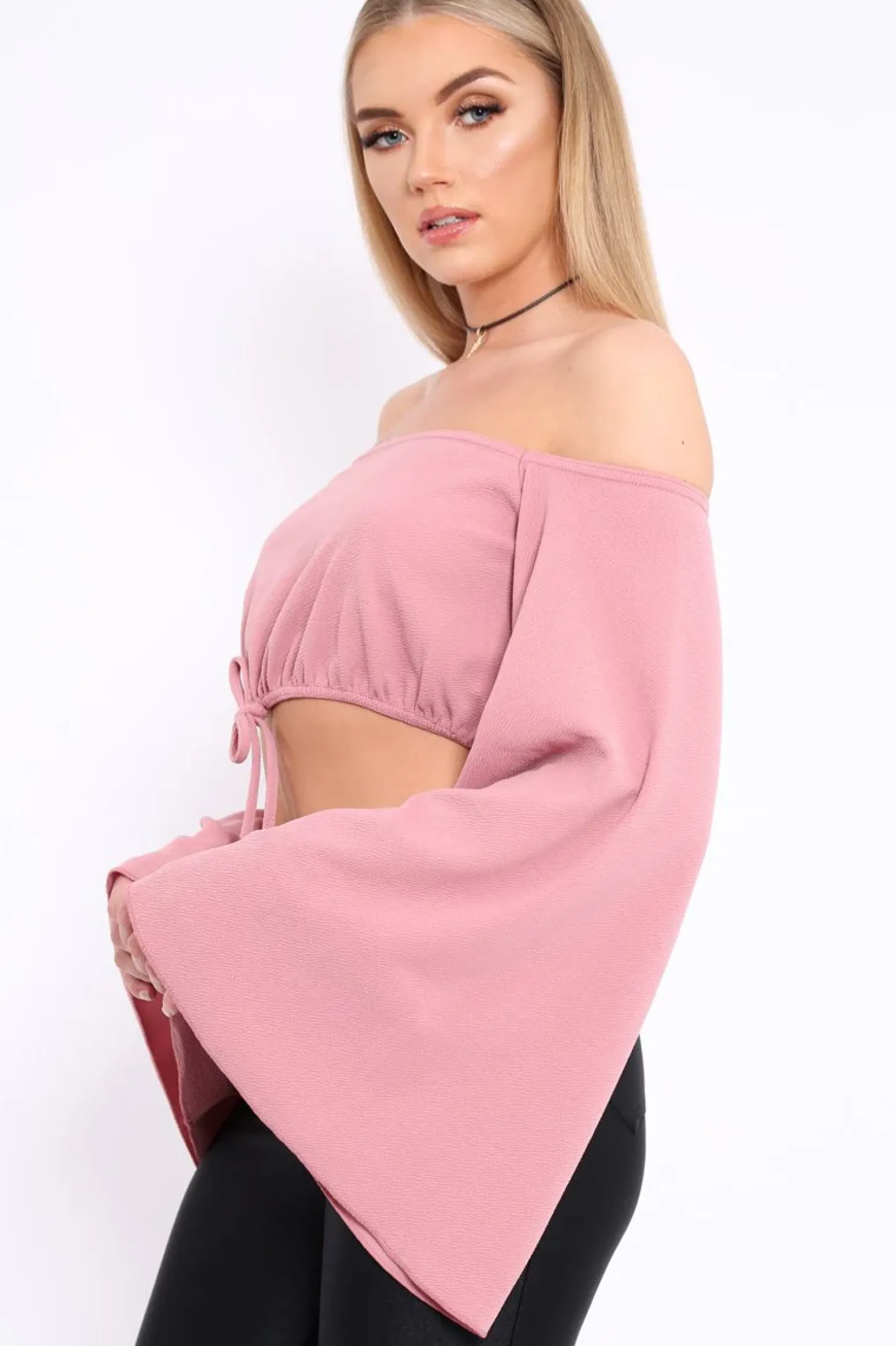 Rebellious Fashion Rose Extreme Flared Sleeved Crop Top - Dalis