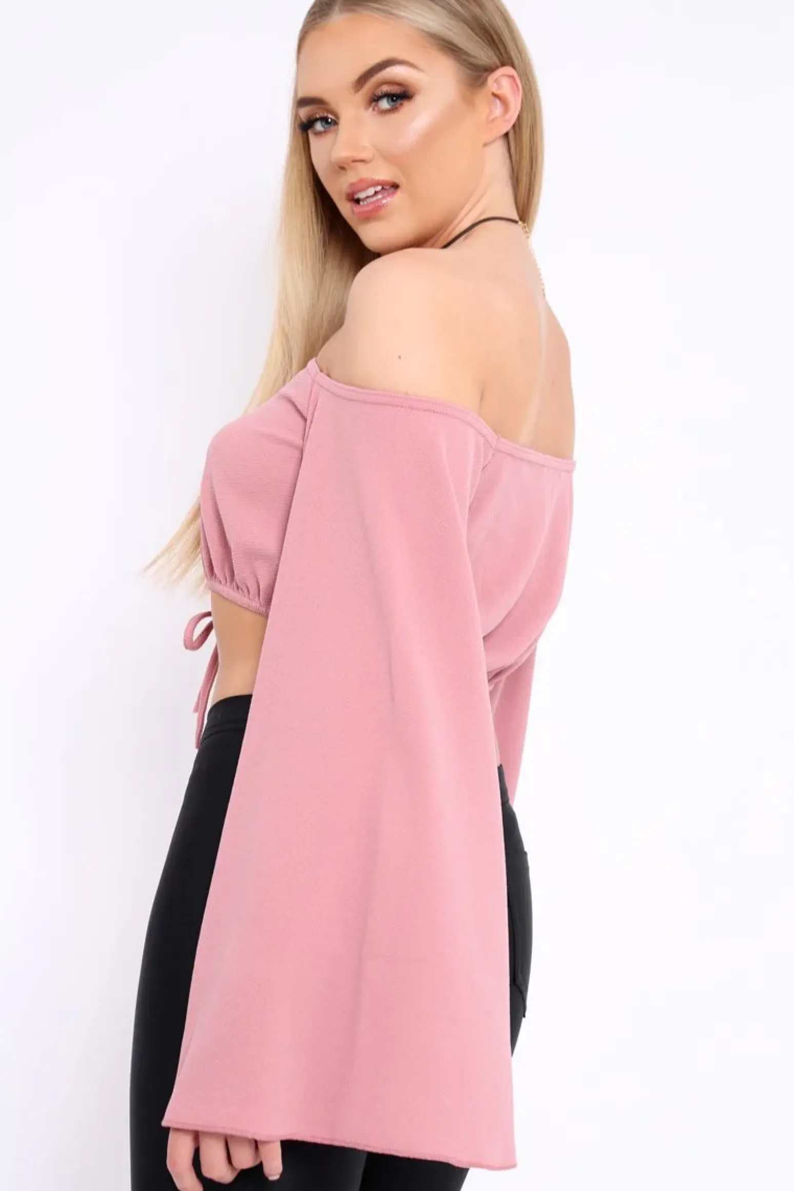 Rebellious Fashion Rose Extreme Flared Sleeved Crop Top - Dalis