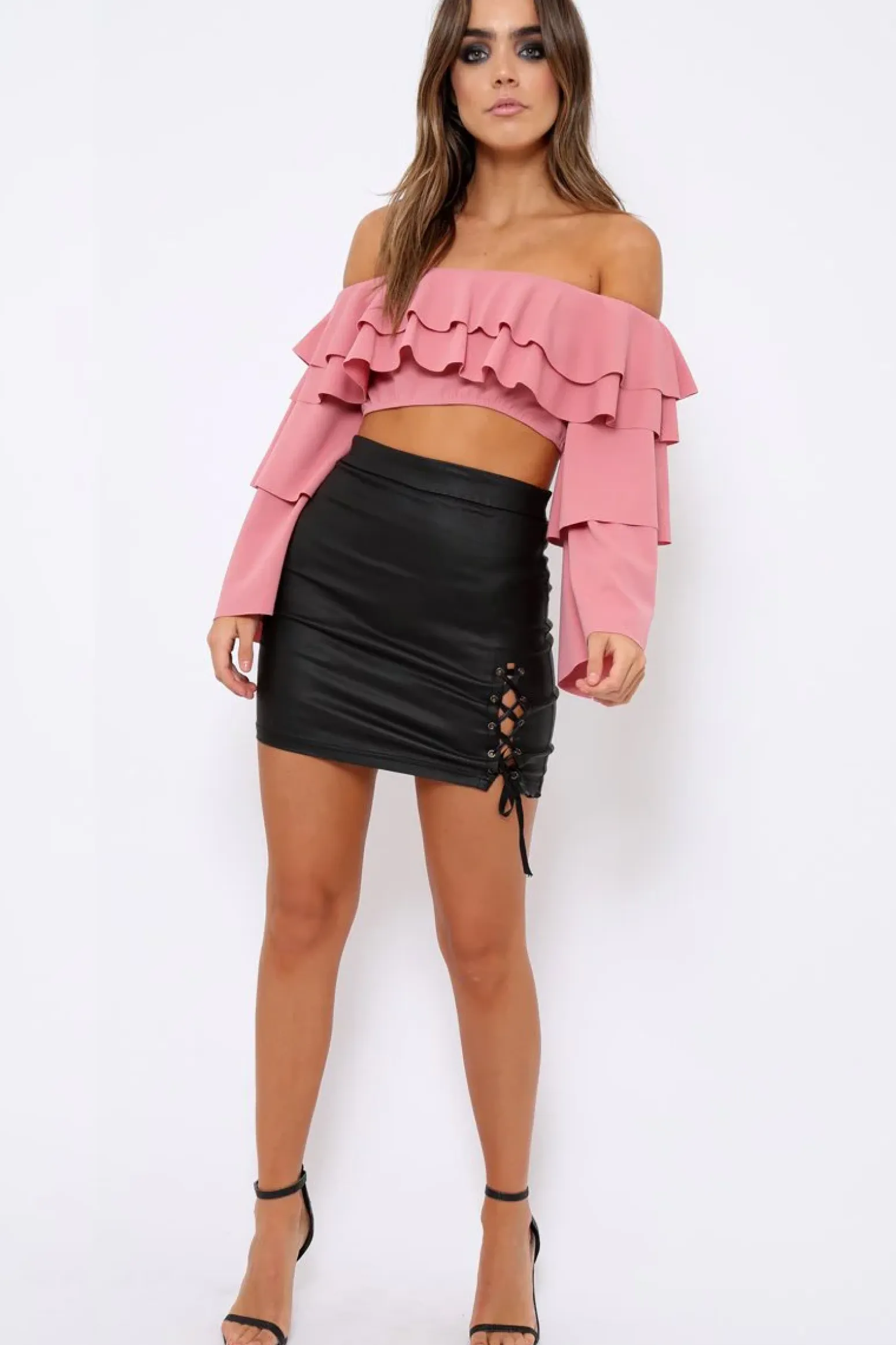 Rebellious Fashion Rose extreme Layered Frill Bardot Crop Top - Nevaeh