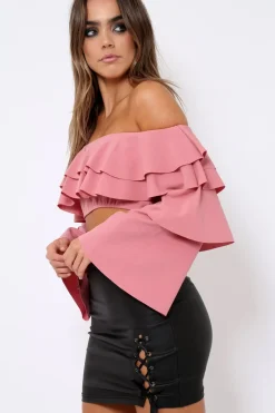 Rebellious Fashion Rose extreme Layered Frill Bardot Crop Top - Nevaeh