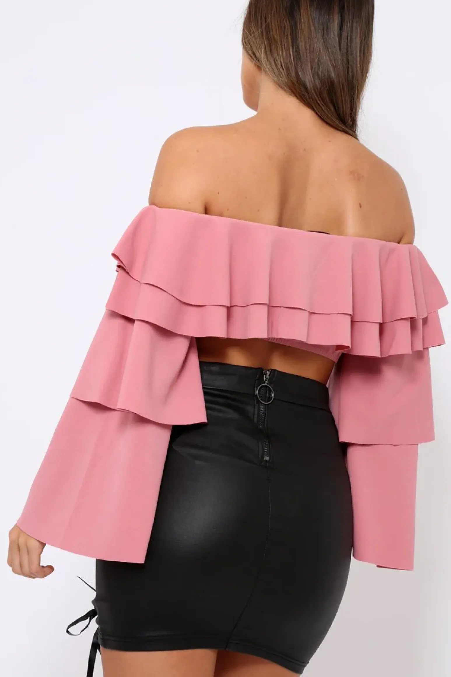 Rebellious Fashion Rose extreme Layered Frill Bardot Crop Top - Nevaeh