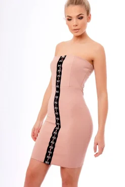 Rebellious Fashion Rose Eyelet Front Bandeau Mini Dress - Kayla