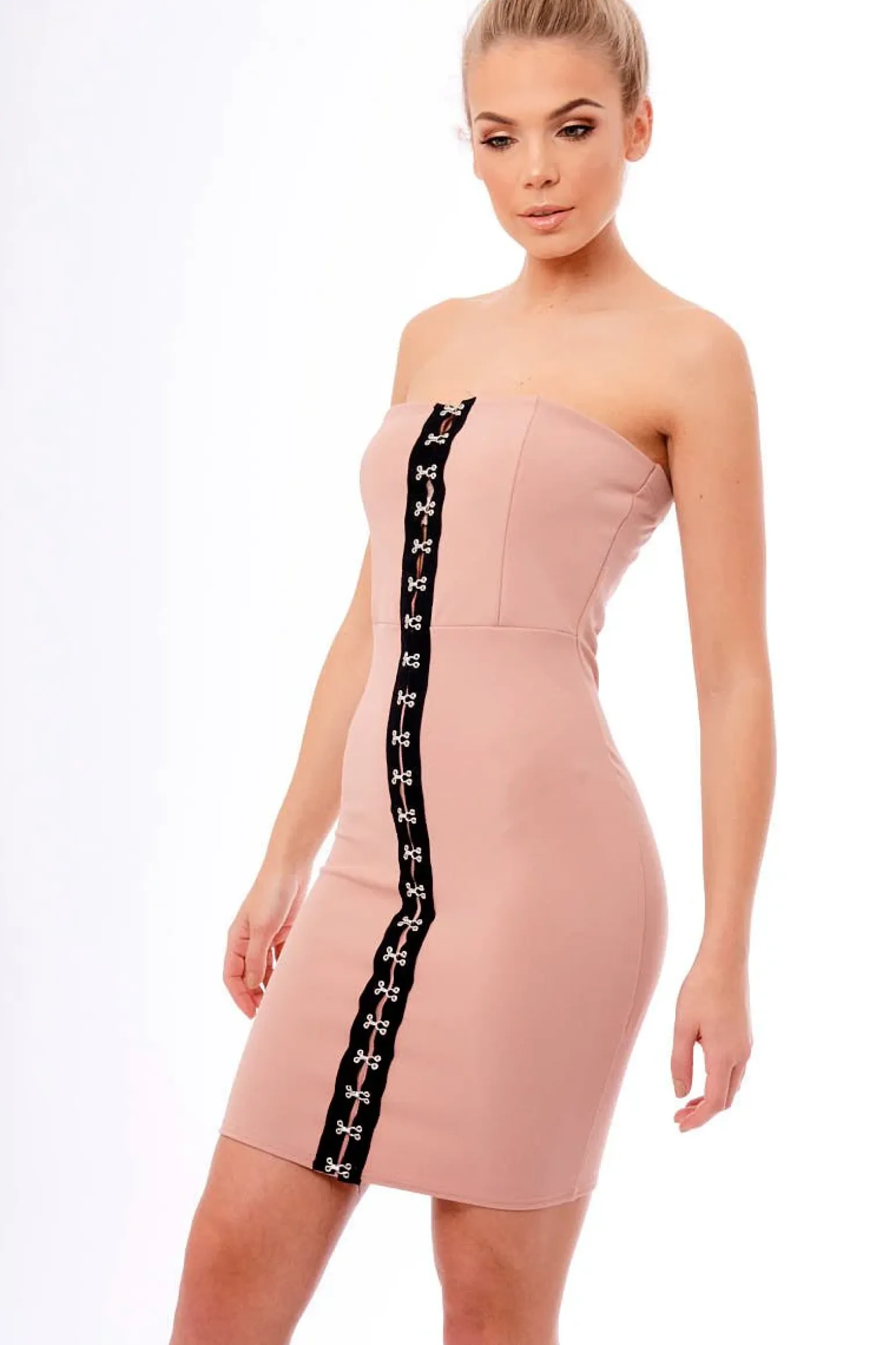 Rebellious Fashion Rose Eyelet Front Bandeau Mini Dress - Kayla