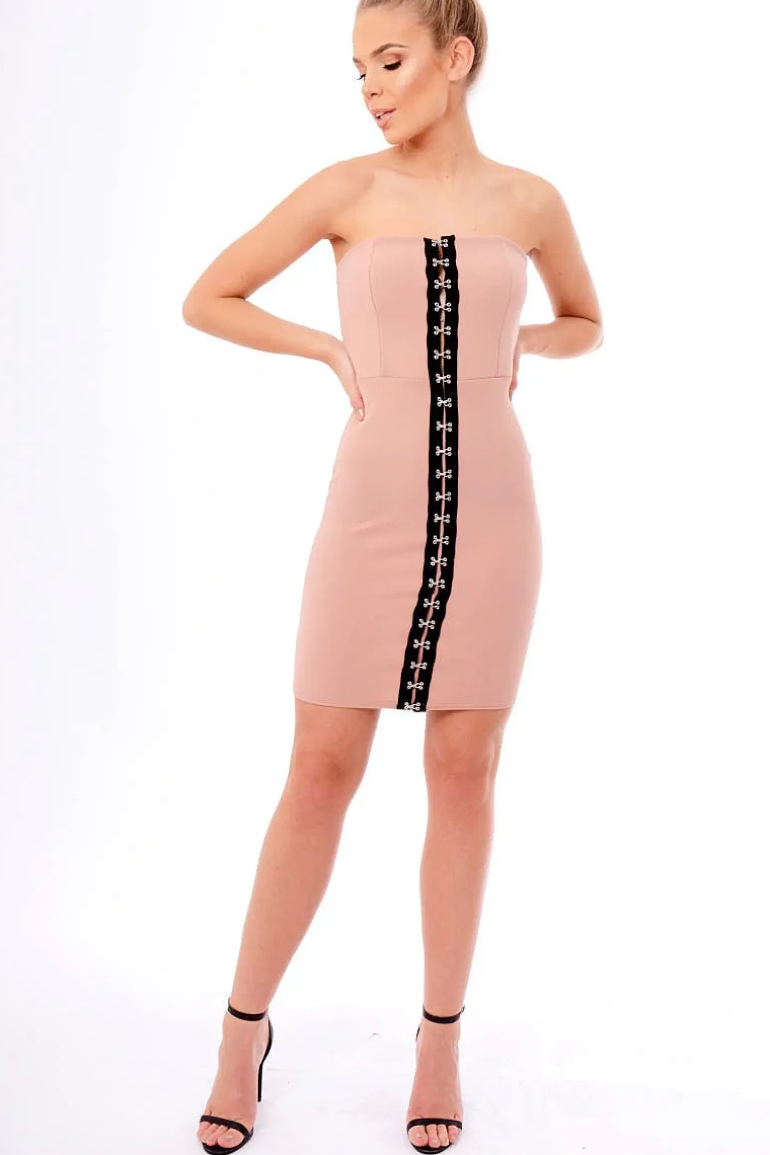 Rebellious Fashion Rose Eyelet Front Bandeau Mini Dress - Kayla
