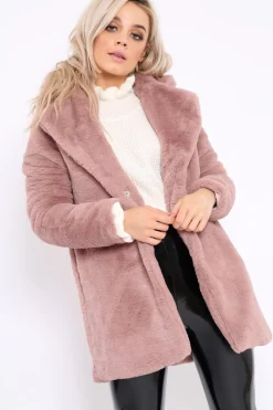 Rebellious Fashion Rose Faux Fur Coat - Kinleigh
