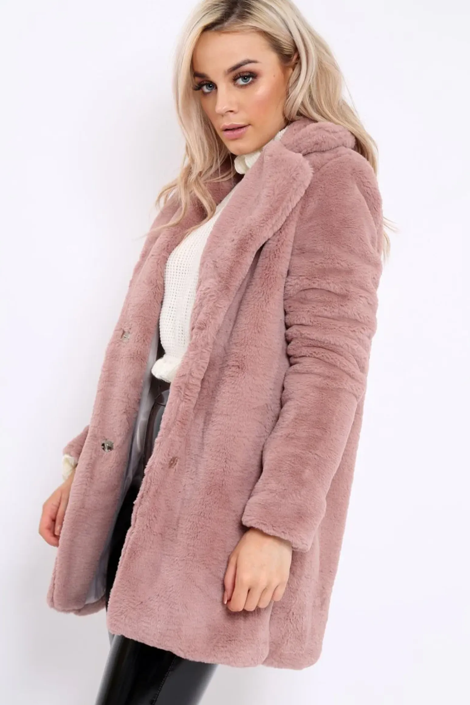 Rebellious Fashion Rose Faux Fur Coat - Kinleigh