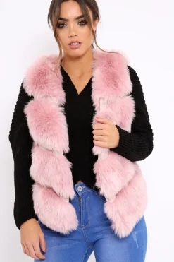Rebellious Fashion Rose Faux leather and Fur Gilet - Felicia