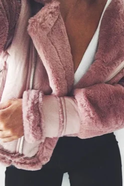 Rebellious Fashion Rose Faux Leather And Fur Jacket - Rhea