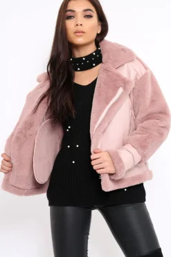 Rebellious Fashion Rose Faux Leather And Fur Jacket - Rhea