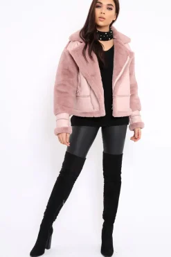 Rebellious Fashion Rose Faux Leather And Fur Jacket - Rhea