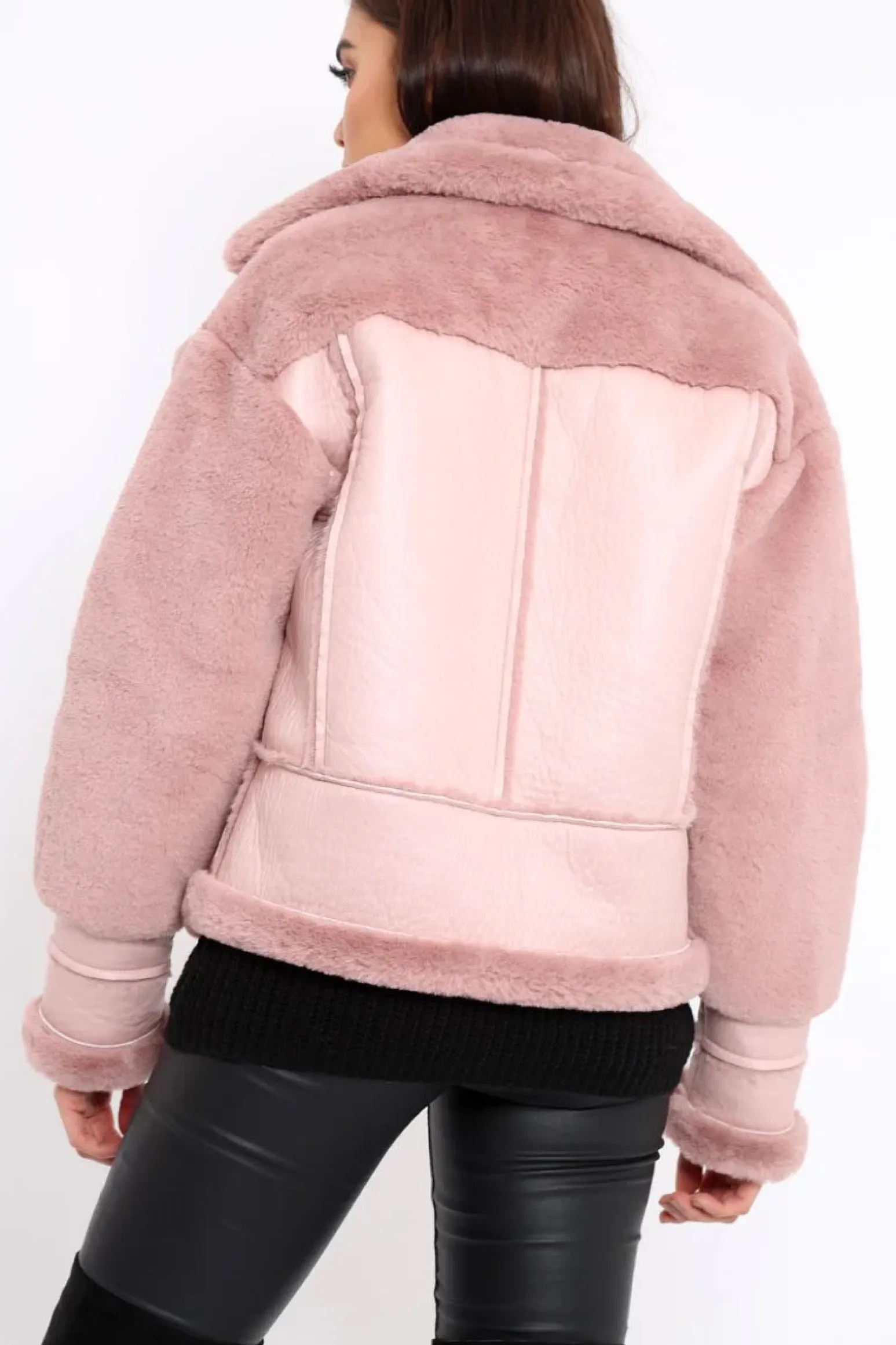 Rebellious Fashion Rose Faux Leather And Fur Jacket - Rhea