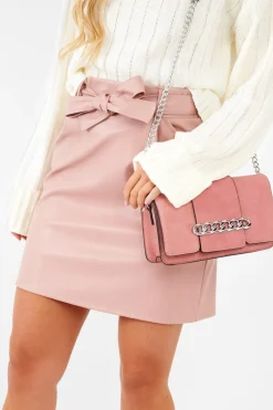 Rebellious Fashion Rose Faux Leather Tie Waist Mini Skirt - Eliyanna