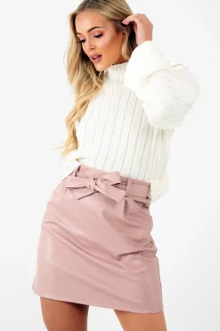 Rebellious Fashion Rose Faux Leather Tie Waist Mini Skirt - Eliyanna