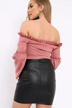 Rebellious Fashion Rose Faux Suede Crop Bardot Top - Torri