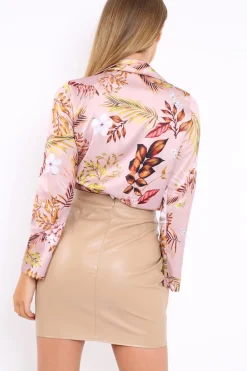 Rebellious Fashion Rose Floral Plunge Satin Bodysuit - Rebeka