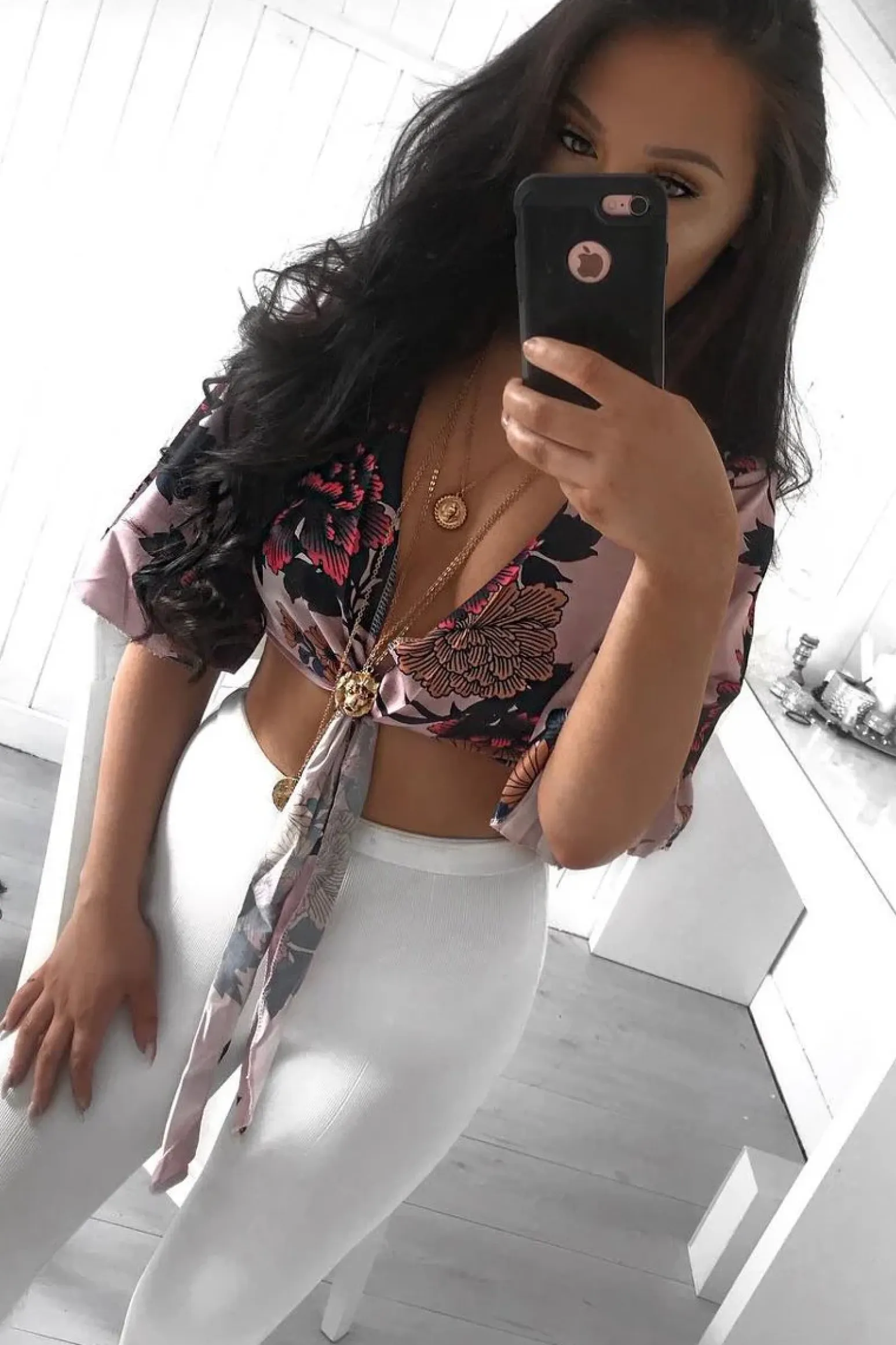 Rebellious Fashion Rose Floral Print Satin Tie Crop Top - Kynslee