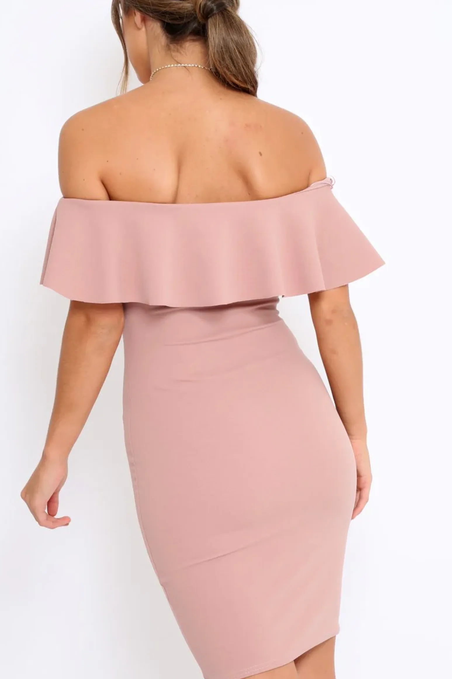 Rebellious Fashion Rose Frill Bardot Midi Dress - Bridget