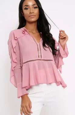 Rebellious Fashion Rose Frill Blouse - Anjelica