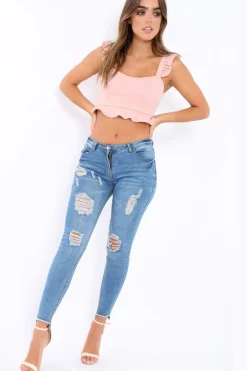 Rebellious Fashion Rose Frill Crop Top - Reta