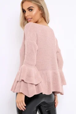 Rebellious Fashion Rose Frill Hem and Sleeve Jumper - Imogen