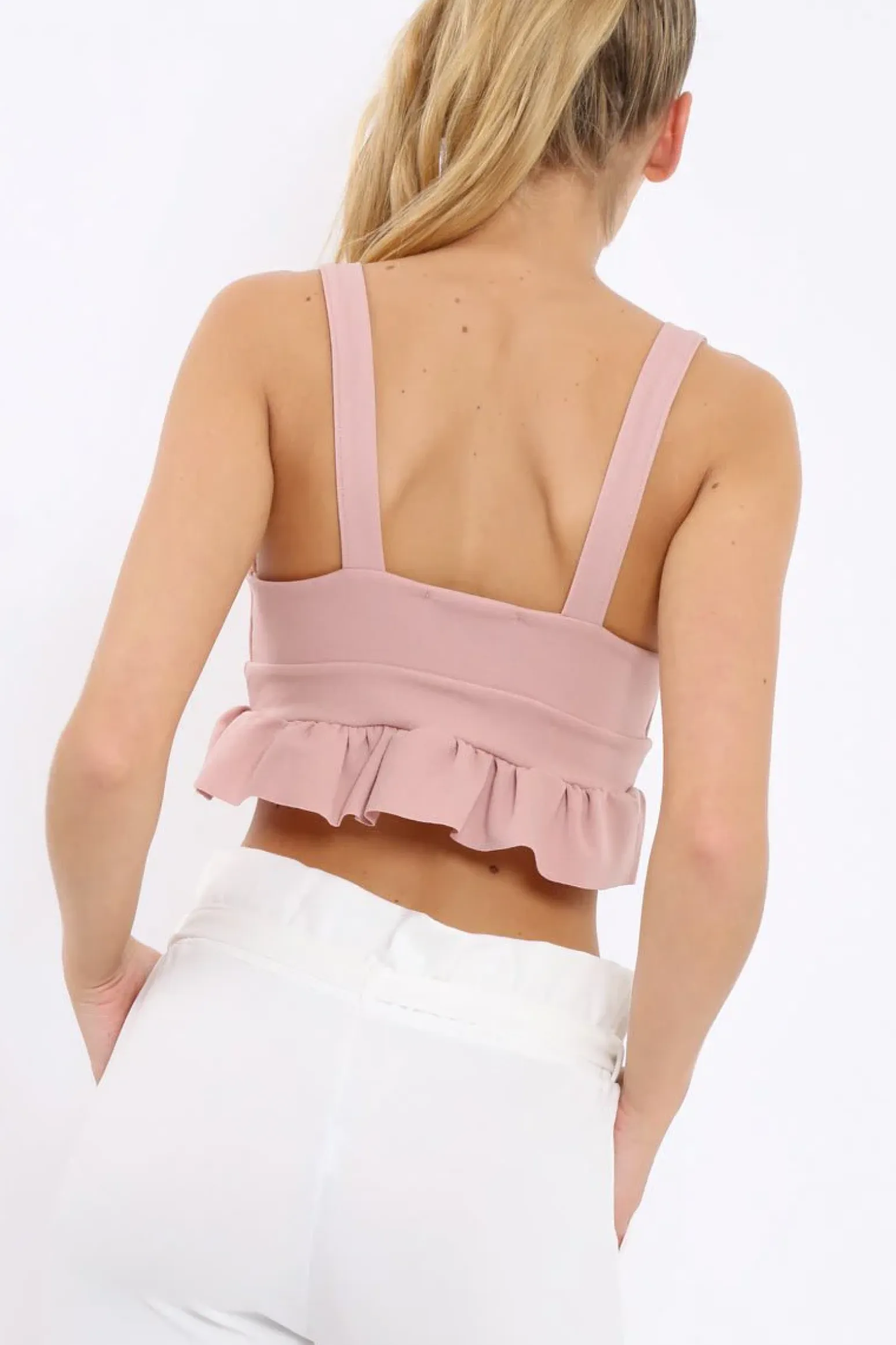 Rebellious Fashion Rose Frill Hem Crop Top - Keya