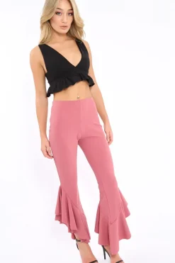 Rebellious Fashion Rose Frill Hem Trousers - Ashlie