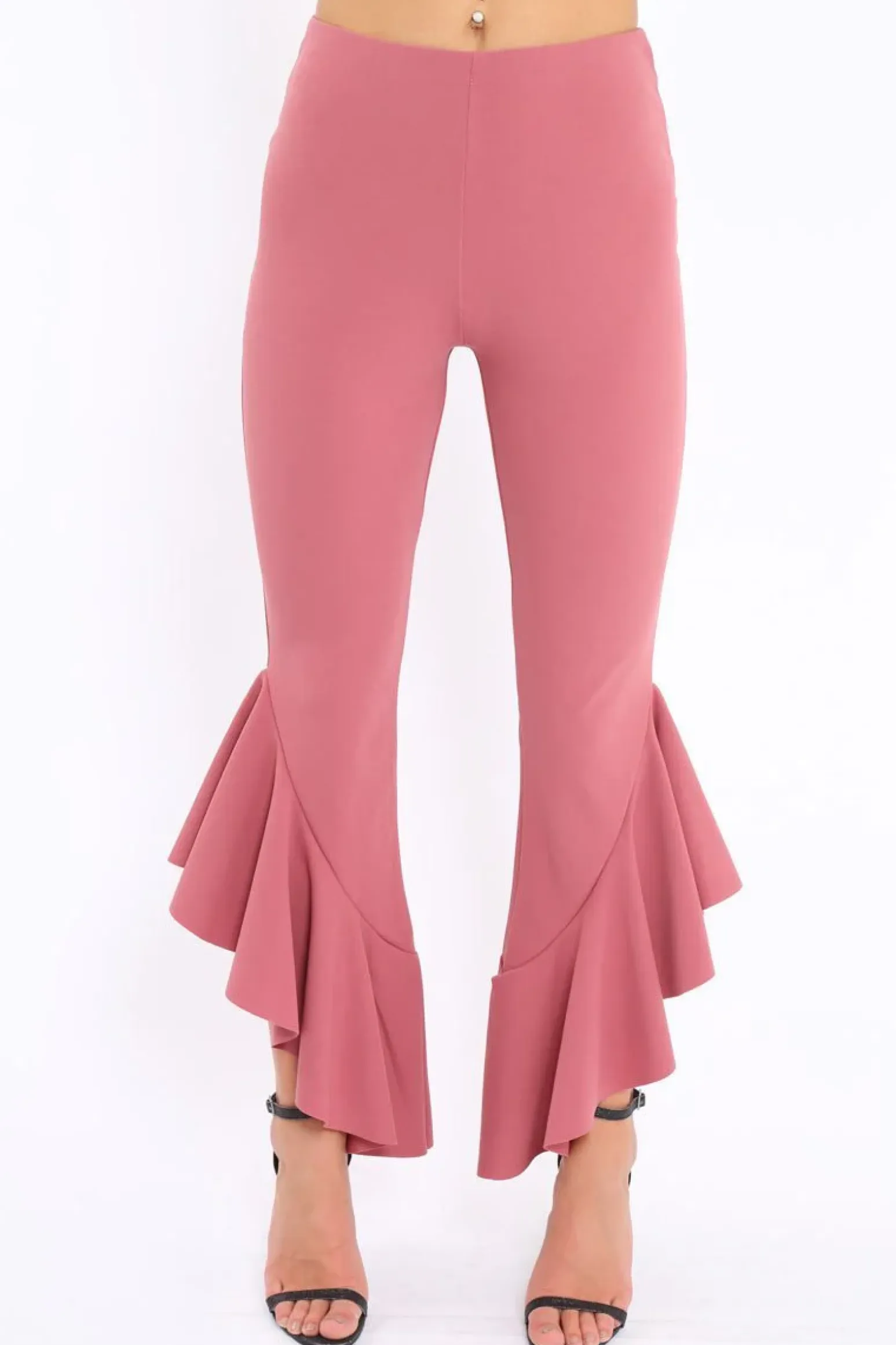 Rebellious Fashion Rose Frill Hem Trousers - Ashlie