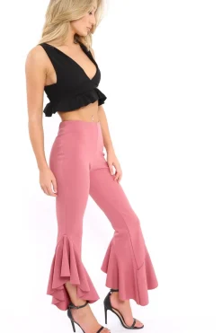 Rebellious Fashion Rose Frill Hem Trousers - Ashlie