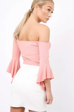 Rebellious Fashion Rose Frill Sleeve Bardot Crop Top - Kali