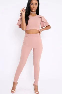 Rebellious Fashion Rose Frill Sleeve Co-ord Set - Demmie