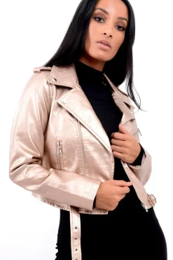 Rebellious Fashion Rose Gold Biker Jacket - Hanna