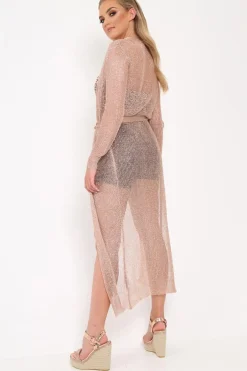 Rebellious Fashion Rose Gold Knit Maxi Cardigan - Shalyn