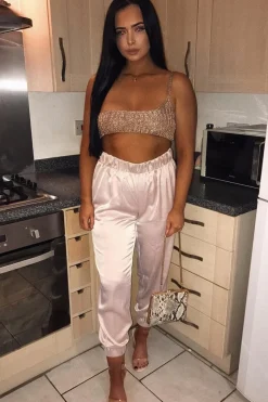 Rebellious Fashion Rose Gold Knitted One Shoulder Crop Top - Houda