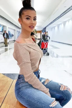 Rebellious Fashion Rose Gold Knitted Twist Front Long Sleeve Crop Top - Aaliyahrose
