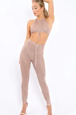 Rebellious Fashion Rose Gold Metallic Co-ord Set - Klaire