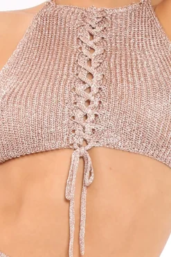 Rebellious Fashion Rose Gold Metallic Co-ord Set - Klaire