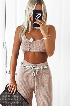 Rebellious Fashion Rose Gold Metallic Knit Bralet - Nidia