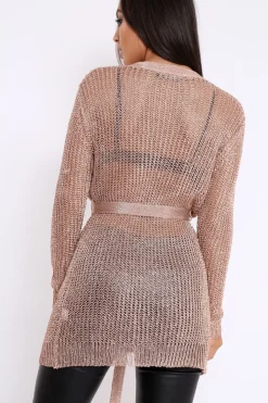 Rebellious Fashion Rose Gold Metallic Knit Cardigan - Celina