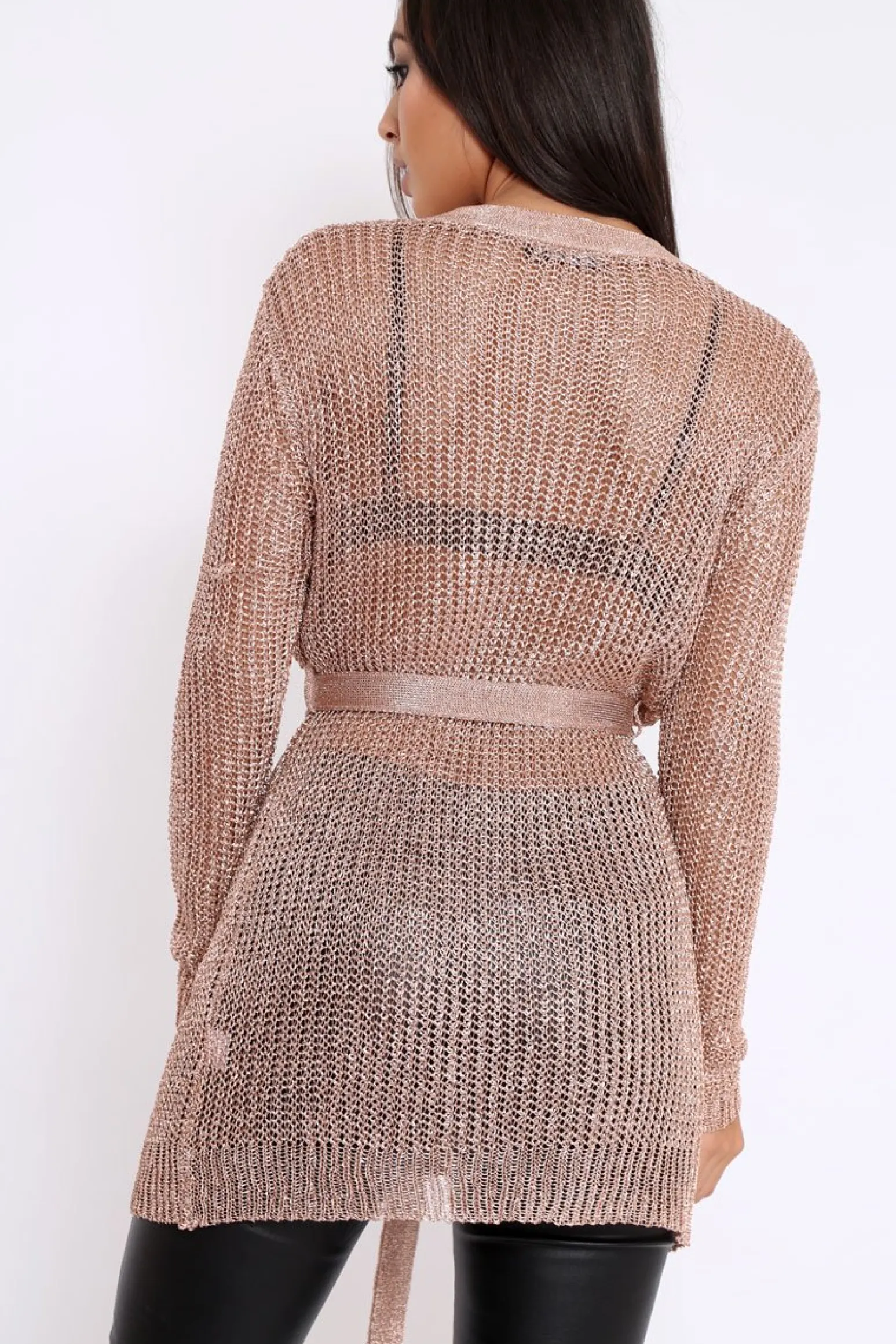 Rebellious Fashion Rose Gold Metallic Knit Cardigan - Celina