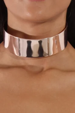 Rebellious Fashion Rose Gold Wide Metal Choker - Ceres