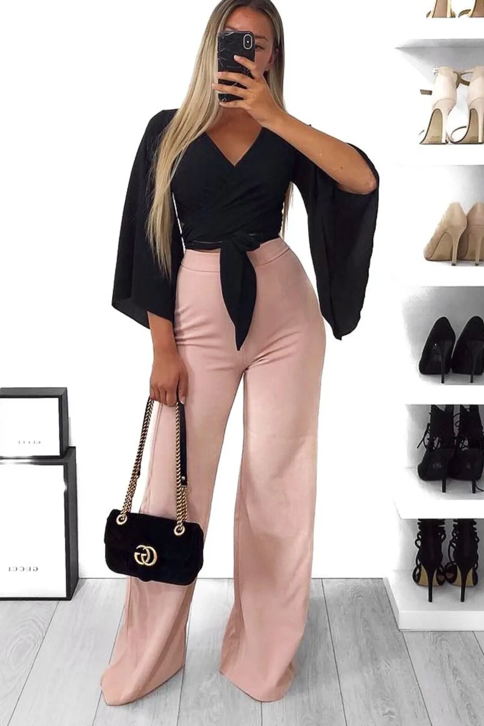 Rebellious Fashion Rose High Waist Flare Trousers -Tisha
