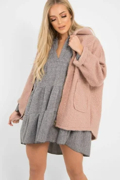 Rebellious Fashion Rose Hooded Zip Front Borg Coat - Loryn