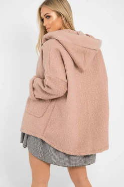 Rebellious Fashion Rose Hooded Zip Front Borg Coat - Loryn