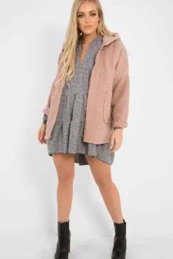 Rebellious Fashion Rose Hooded Zip Front Borg Coat - Loryn