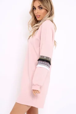 Rebellious Fashion Rose Jumper Dress with Sleeve Trim Detail - Hermina
