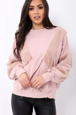 Rebellious Fashion Rose Jumper with Fur on Front and Sleeves - Mercedes
