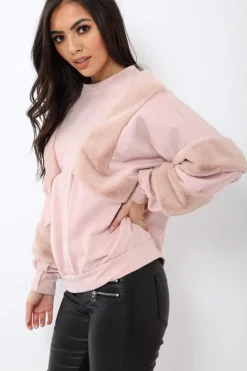 Rebellious Fashion Rose Jumper with Fur on Front and Sleeves - Mercedes