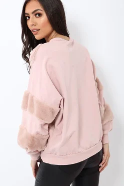 Rebellious Fashion Rose Jumper with Fur on Front and Sleeves - Mercedes