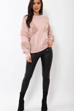 Rebellious Fashion Rose Jumper with Fur on Front and Sleeves - Mercedes