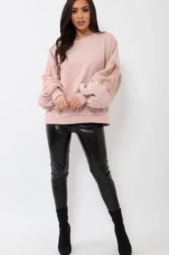 Rebellious Fashion Rose Jumper with Rose Fur Sleeves - Stephanie